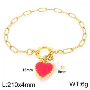 Stainless Steel Geometric Bracelet With Heart Pendant Gold Color - KB204713-Z