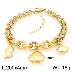 Stainless Steel Geometric Bracelet With Fish& Shell Pendant Gold Color - KB204723-Z
