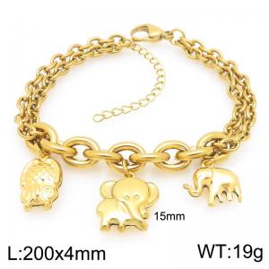 Stainless Steel Geometric Bracelet With Animal Elephant Pendant Gold Color - KB204727-Z