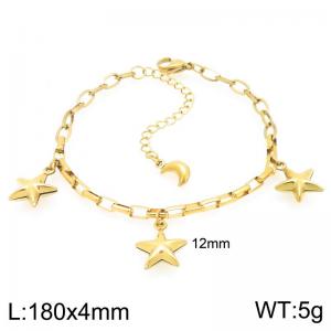 Stainless Steel Geometric Bracelet With Five Stars Pendant Gold Color - KB204739-Z