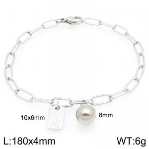 Stainless Steel Geometric Bracelet With Steel Beads Pendant Silver Color Letter A - KB205094-Z