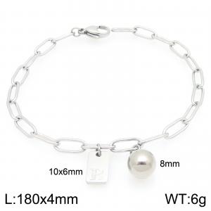 Stainless Steel Geometric Bracelet With Steel Beads Pendant Silver Color Letter B - KB205095-Z