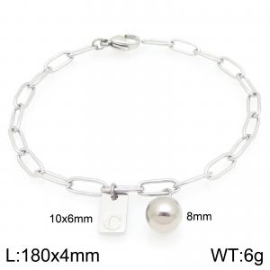 Stainless Steel Geometric Bracelet With Steel Beads Pendant Silver Color Letter C - KB205096-Z