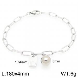 Stainless Steel Geometric Bracelet With Steel Beads Pendant Silver Color Letter D - KB205097-Z