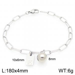Stainless Steel Geometric Bracelet With Steel Beads Pendant Silver Color Letter E - KB205098-Z