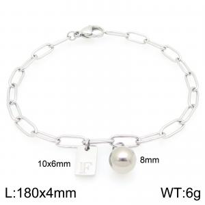 Stainless Steel Geometric Bracelet With Steel Beads Pendant Silver Color Letter F - KB205099-Z