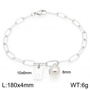 Stainless Steel Geometric Bracelet With Steel Beads Pendant Silver Color Letter G - KB205100-Z