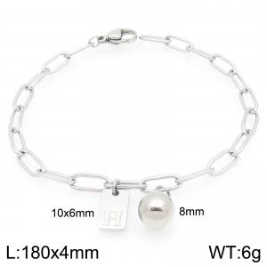 Stainless Steel Geometric Bracelet With Steel Beads Pendant Silver Color Letter H - KB205101-Z