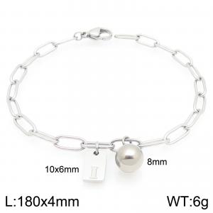 Stainless Steel Geometric Bracelet With Steel Beads Pendant Silver Color Letter I - KB205102-Z