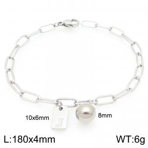 Stainless Steel Geometric Bracelet With Steel Beads Pendant Silver Color Letter J - KB205103-Z
