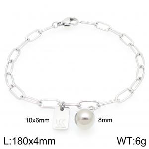 Stainless Steel Geometric Bracelet With Steel Beads Pendant Silver Color Letter K - KB205104-Z