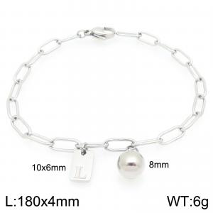 Stainless Steel Geometric Bracelet With Steel Beads Pendant Silver Color Letter L - KB205105-Z