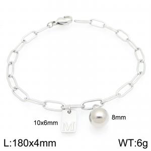 Stainless Steel Geometric Bracelet With Steel Beads Pendant Silver Color Letter M - KB205106-Z