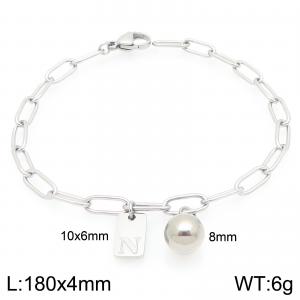 Stainless Steel Geometric Bracelet With Steel Beads Pendant Silver Color Letter N - KB205107-Z