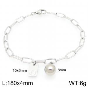 Stainless Steel Geometric Bracelet With Steel Beads Pendant Silver Color Letter O - KB205108-Z