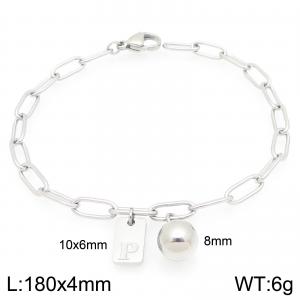 Stainless Steel Geometric Bracelet With Steel Beads Pendant Silver Color Letter P - KB205109-Z
