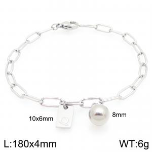 Stainless Steel Geometric Bracelet With Steel Beads Pendant Silver Color Letter Q - KB205110-Z