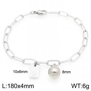 Stainless Steel Geometric Bracelet With Steel Beads Pendant Silver Color Letter R - KB205111-Z