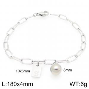 Stainless Steel Geometric Bracelet With Steel Beads Pendant Silver Color Letter S - KB205112-Z