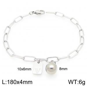 Stainless Steel Geometric Bracelet With Steel Beads Pendant Silver Color Letter V - KB205115-Z