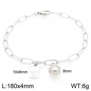 Stainless Steel Geometric Bracelet With Steel Beads Pendant Silver Color Letter W - KB205116-Z