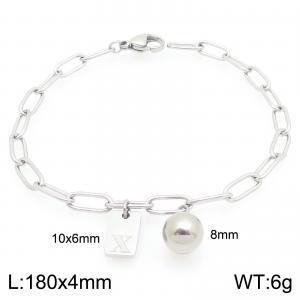 Stainless Steel Geometric Bracelet With Steel Beads Pendant Silver Color Letter X - KB205117-Z