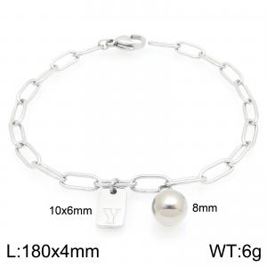 Stainless Steel Geometric Bracelet With Steel Beads Pendant Silver Color Letter Y - KB205118-Z