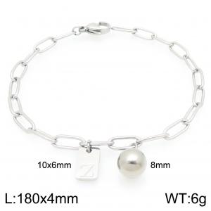 Stainless Steel Geometric Bracelet With Steel Beads Pendant Silver Color Letter Z - KB205119-Z