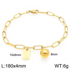 Stainless Steel Geometric Bracelet With Steel Beads Pendant Gold Color Letter A - KB205120-Z