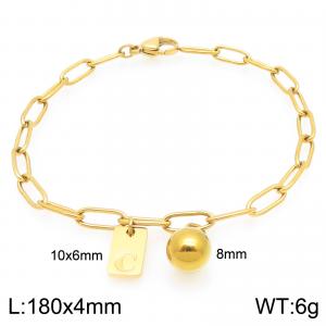 Stainless Steel Geometric Bracelet With Steel Beads Pendant Gold Color Letter C - KB205122-Z