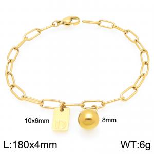 Stainless Steel Geometric Bracelet With Steel Beads Pendant Gold Color Letter D - KB205123-Z