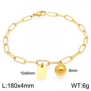 Stainless Steel Geometric Bracelet With Steel Beads Pendant Gold Color Letter E - KB205124-Z