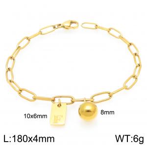 Stainless Steel Geometric Bracelet With Steel Beads Pendant Gold Color Letter F - KB205125-Z