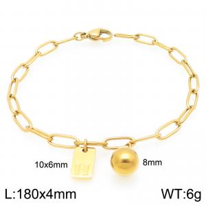 Stainless Steel Geometric Bracelet With Steel Beads Pendant Gold Color Letter H - KB205127-Z