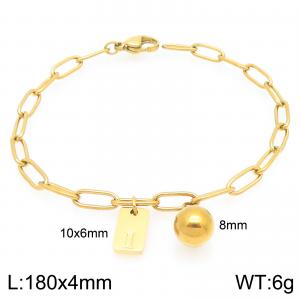 Stainless Steel Geometric Bracelet With Steel Beads Pendant Gold Color Letter I - KB205128-Z
