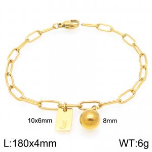 Stainless Steel Geometric Bracelet With Steel Beads Pendant Gold Color Letter J - KB205129-Z