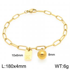 Stainless Steel Geometric Bracelet With Steel Beads Pendant Gold Color Letter K - KB205130-Z