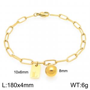 Stainless Steel Geometric Bracelet With Steel Beads Pendant Gold Color Letter L - KB205131-Z