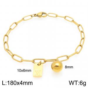 Stainless Steel Geometric Bracelet With Steel Beads Pendant Gold Color Letter X - KB205143-Z