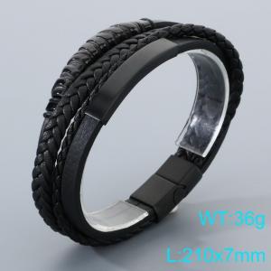 Stainless Steel Leather Bracelet - KB205304-JR