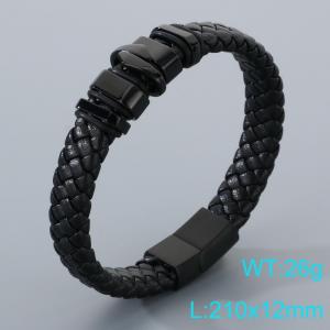 Stainless Steel Leather Bracelet - KB205308-JR