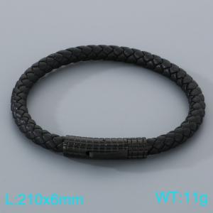 Stainless Steel Leather Bracelet - KB205347-JR