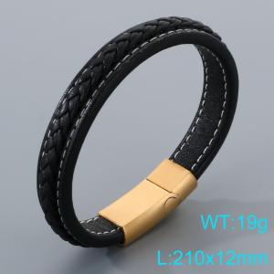 Stainless Steel Leather Bracelet - KB205353-JR