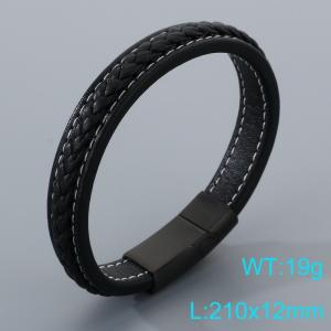 Stainless Steel Leather Bracelet - KB205355-JR