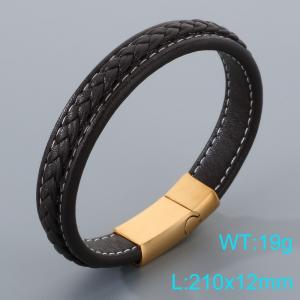 Stainless Steel Leather Bracelet - KB205356-JR