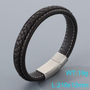 Stainless Steel Leather Bracelet - KB205357-JR