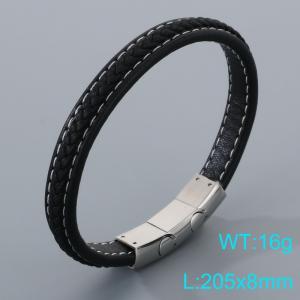 Stainless Steel Leather Bracelet - KB205363-JR