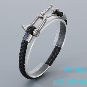 Stainless Steel Leather Bracelet - KB205365-JR