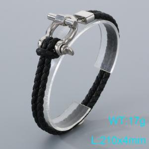 Stainless Steel Leather Bracelet - KB205371-JR