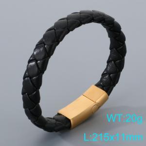 Stainless Steel Leather Bracelet - KB205373-JR